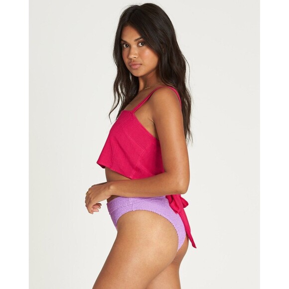 Billabong Island Hopper Top Pink J54UBIS Size Medium Cropped Fit Tie - Picture 2 of 9